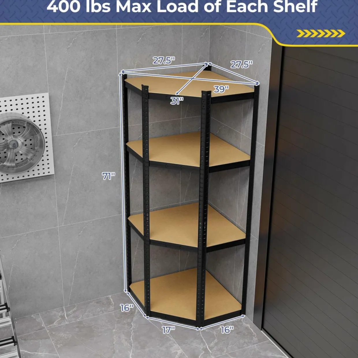Tangkula 4-Tier Corner Shelving Unit, Adjustable Garage Storage Utility Rack, Load 1600 LBS Heavy Duty Metal Shelving Organizer