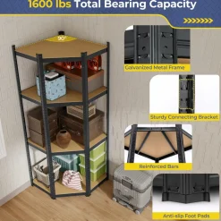 Tangkula 4-Tier Corner Shelving Unit, Adjustable Garage Storage Utility Rack, Load 1600 LBS Heavy Duty Metal Shelving Organizer
