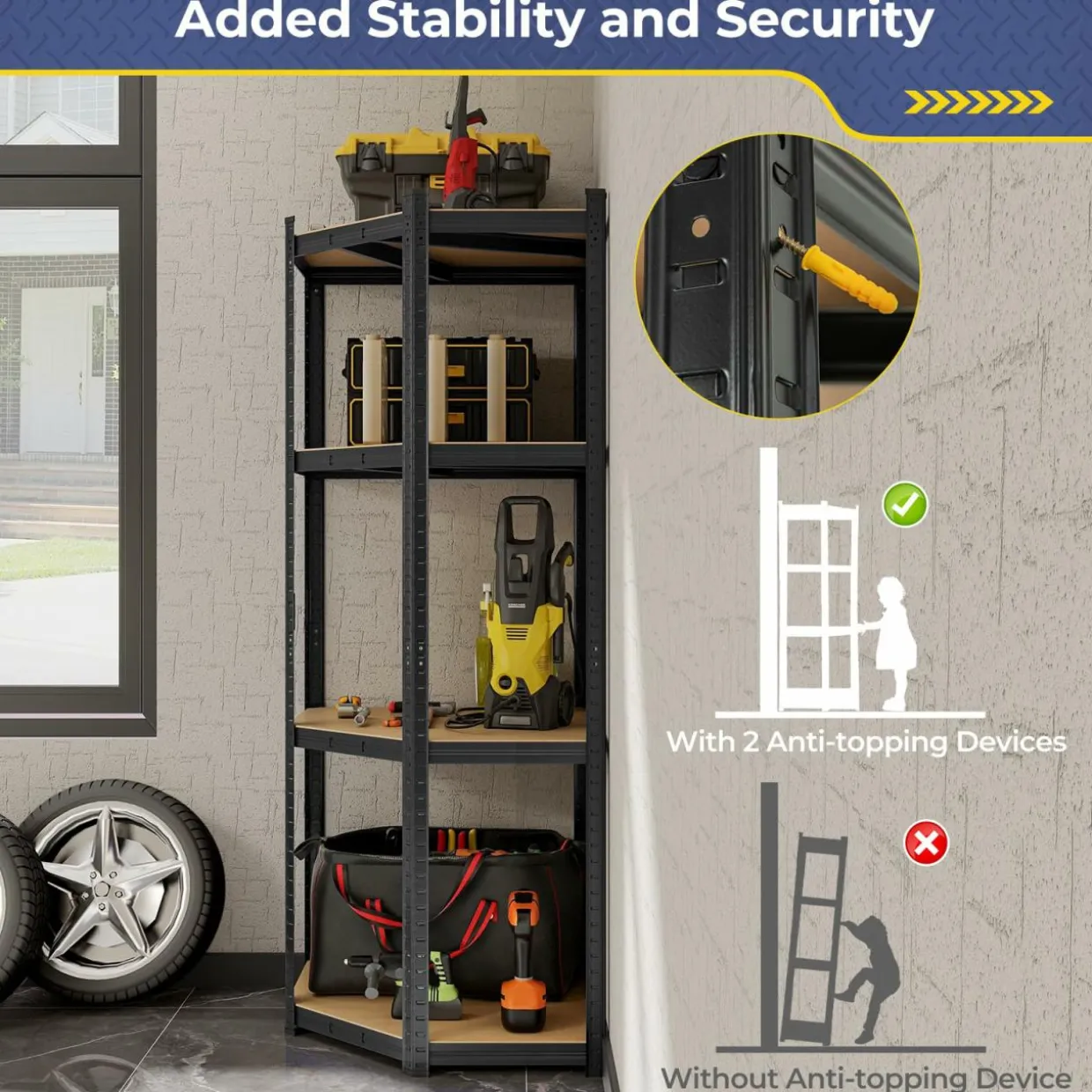 Tangkula 4-Tier Corner Shelving Unit, Adjustable Garage Storage Utility Rack, Load 1600 LBS Heavy Duty Metal Shelving Organizer