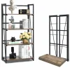 Tangkula 4-Tier Folding Bookshelf, No-Assembly Industrial Bookcase with Sturdy Iron Frame