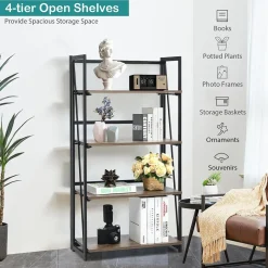 Tangkula 4-Tier Folding Bookshelf, No-Assembly Industrial Bookcase with Sturdy Iron Frame