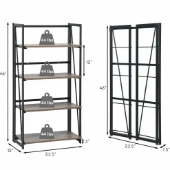 Tangkula 4-Tier Folding Bookshelf, No-Assembly Industrial Bookcase with Sturdy Iron Frame