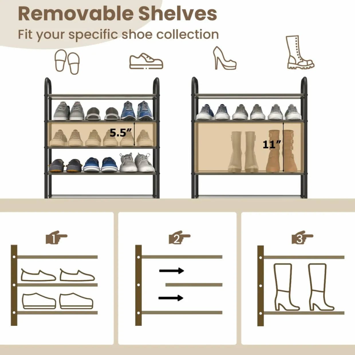 Tangkula 10-Tier Free Standing Shoes Rack, Space-saving Shoes Organizer Shoes Storage Stand