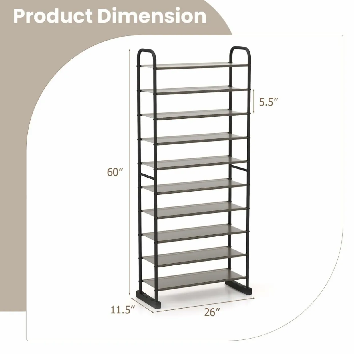 Tangkula 10-Tier Free Standing Shoes Rack, Space-saving Shoes Organizer Shoes Storage Stand