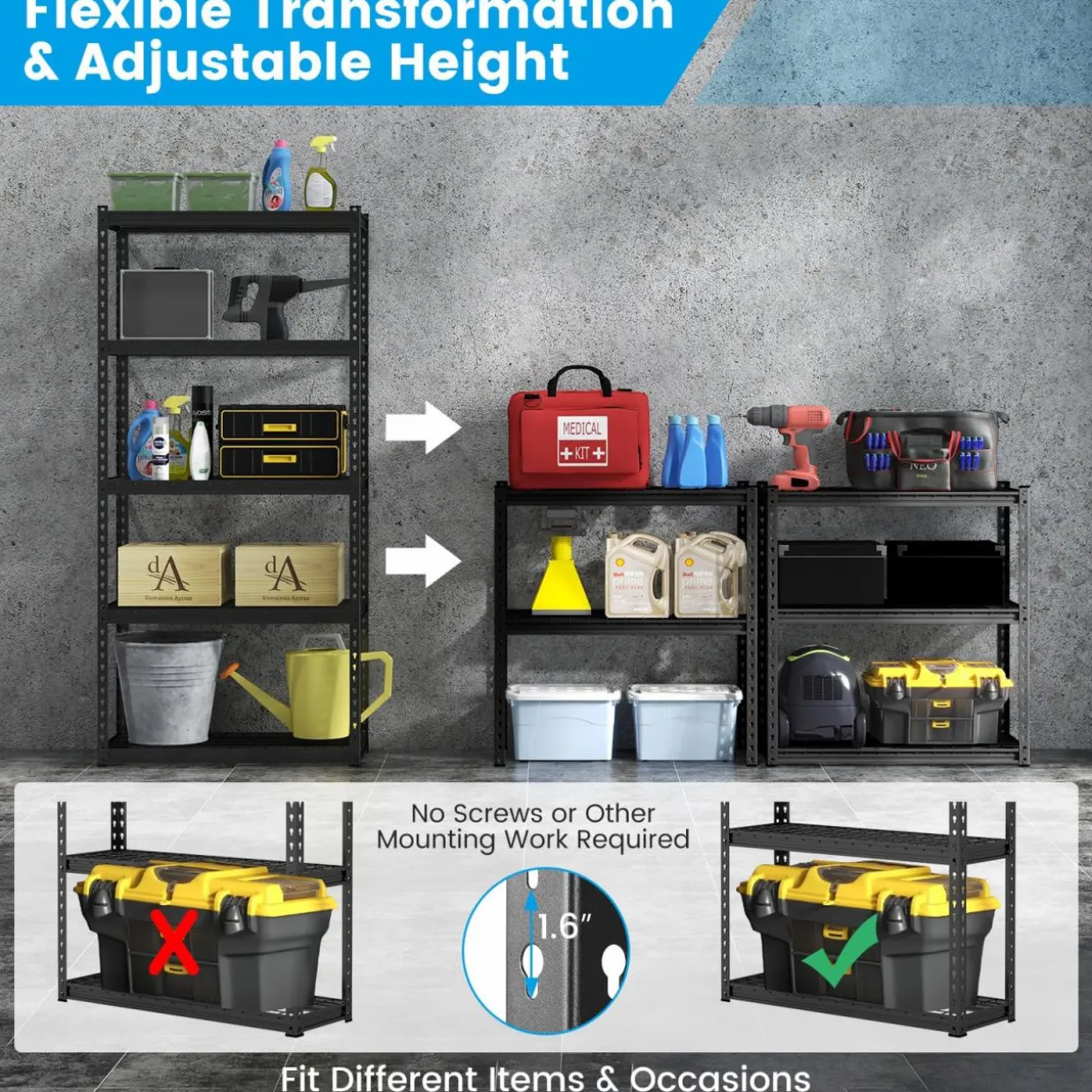 Tangkula 5-Tier Garage Storage Shelves, Heavy Duty Metal Storage Shelving Unit, 35.5" L x 15.5" W x 72" H