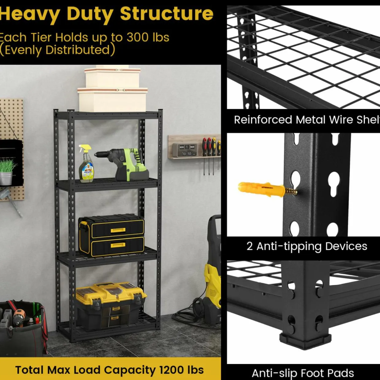 Tangkula 4-Tier Garage Storage Shelves for Warehouse Kitchen Pantry Basement, 27.5" x 12" x 60"