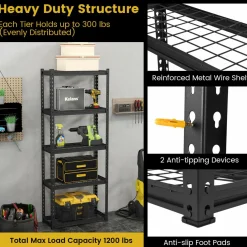 Tangkula 5-Tier Garage Storage Shelves, Heavy Duty Metal Storage Shelving Unit, 27.5