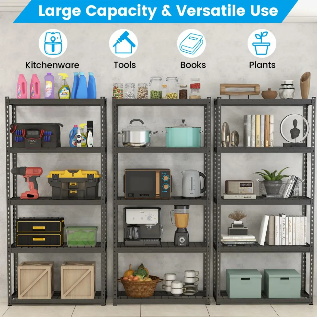 Tangkula 5-Tier Garage Storage Shelves, Heavy Duty Metal Storage Shelving Unit, 35.5" L x 15.5" W x 72" H