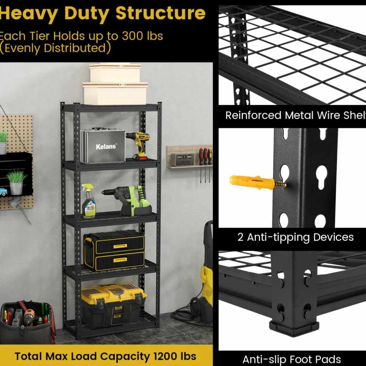 Tangkula 5-Tier Garage Storage Shelves, Heavy Duty Metal Storage Shelving Unit, 27.5" L x 12" W x 66" H
