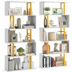 Tangkula 5-Tier Geometric Bookcase, 62-Inch S-Shaped Bookshelf with Metal Frame