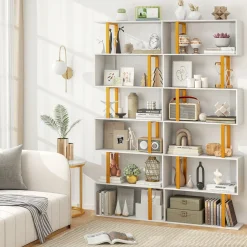 Tangkula 6-Tier Geometric Bookcase, 74.5-Inch S-Shaped Bookshelf with Metal Frame