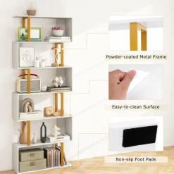 Tangkula 6-Tier Geometric Bookcase, 74.5-Inch S-Shaped Bookshelf with Metal Frame