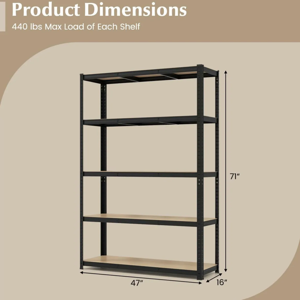 Tangkula 5-Tier Heavy Duty Metal Shelving with 2000 LBS Load, 35" / 47" Wide