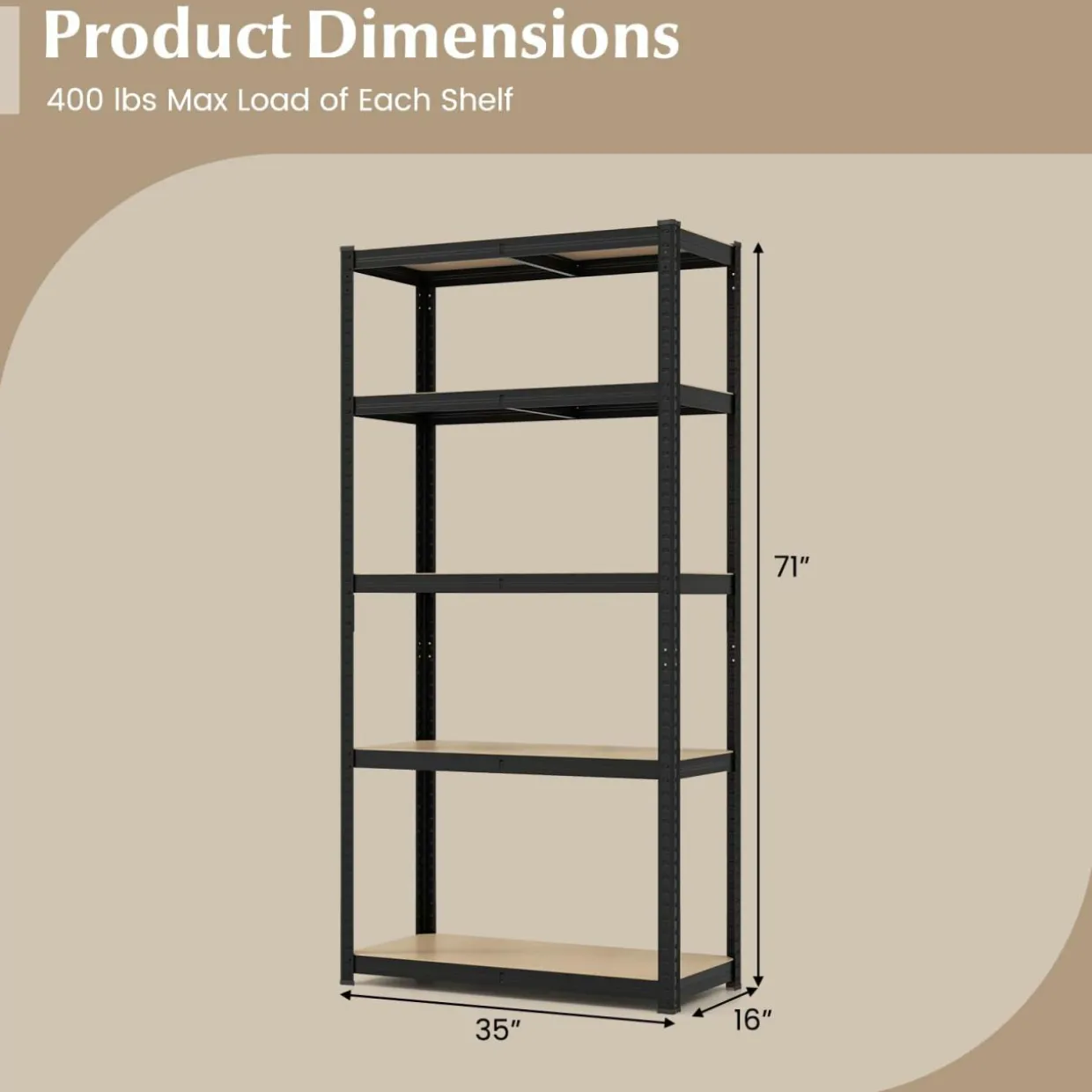 Tangkula 5-Tier Heavy Duty Metal Shelving with 2000 LBS Load, 35" / 47" Wide