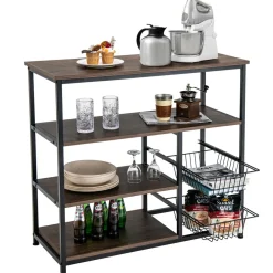 Tangkula 4-Tier Kitchen Baker's Rack, Industrial Microwave Oven Stand with Sliding Wire Basket