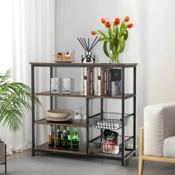 Tangkula 4-Tier Kitchen Baker's Rack, Industrial Microwave Oven Stand with Sliding Wire Basket