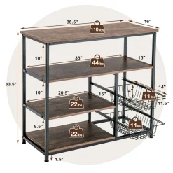 Tangkula 4-Tier Kitchen Baker's Rack, Industrial Microwave Oven Stand with Sliding Wire Basket