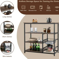 Tangkula 4-Tier Kitchen Baker's Rack, Industrial Microwave Oven Stand with Sliding Wire Basket