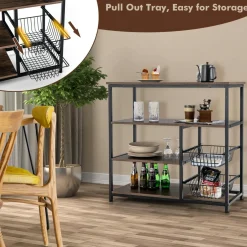 Tangkula 4-Tier Kitchen Baker's Rack, Industrial Microwave Oven Stand with Sliding Wire Basket