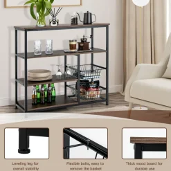 Tangkula 4-Tier Kitchen Baker's Rack, Industrial Microwave Oven Stand with Sliding Wire Basket
