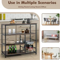 Tangkula 4-Tier Kitchen Baker's Rack, Industrial Microwave Oven Stand with Sliding Wire Basket