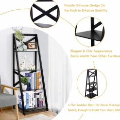 Tangkula 4-Tier Ladder Shelf Bookcase
