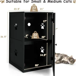 Tangkula 2-Tier Litter Box Enclosure, Cat House, Hidden for Large Cat (Black & Grey)