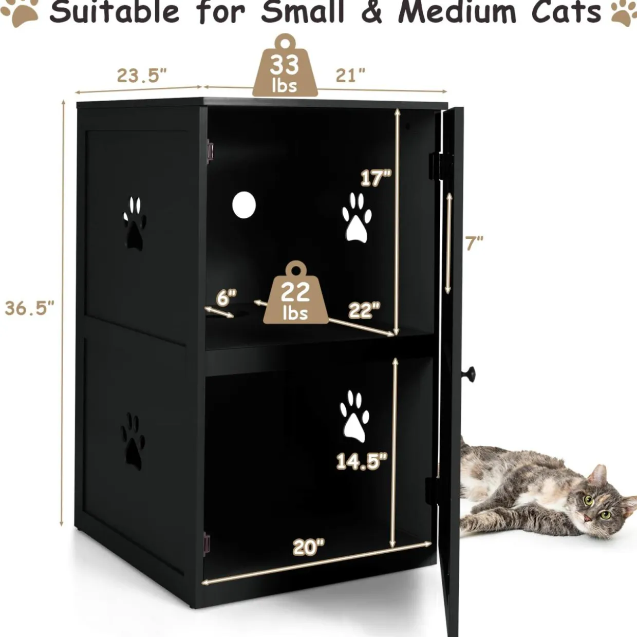 Tangkula 2-Tier Litter Box Enclosure, Cat House, Hidden for Large Cat (Black & Grey)