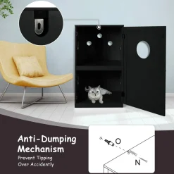 Tangkula 2-Tier Litter Box Enclosure, Cat House, Hidden for Large Cat (Black & Grey)