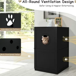 Tangkula 2-Tier Litter Box Enclosure, Cat House, Hidden for Large Cat (Black & Grey)