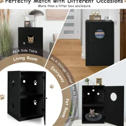 Tangkula 2-Tier Litter Box Enclosure, Cat House, Hidden for Large Cat (Black & Grey)