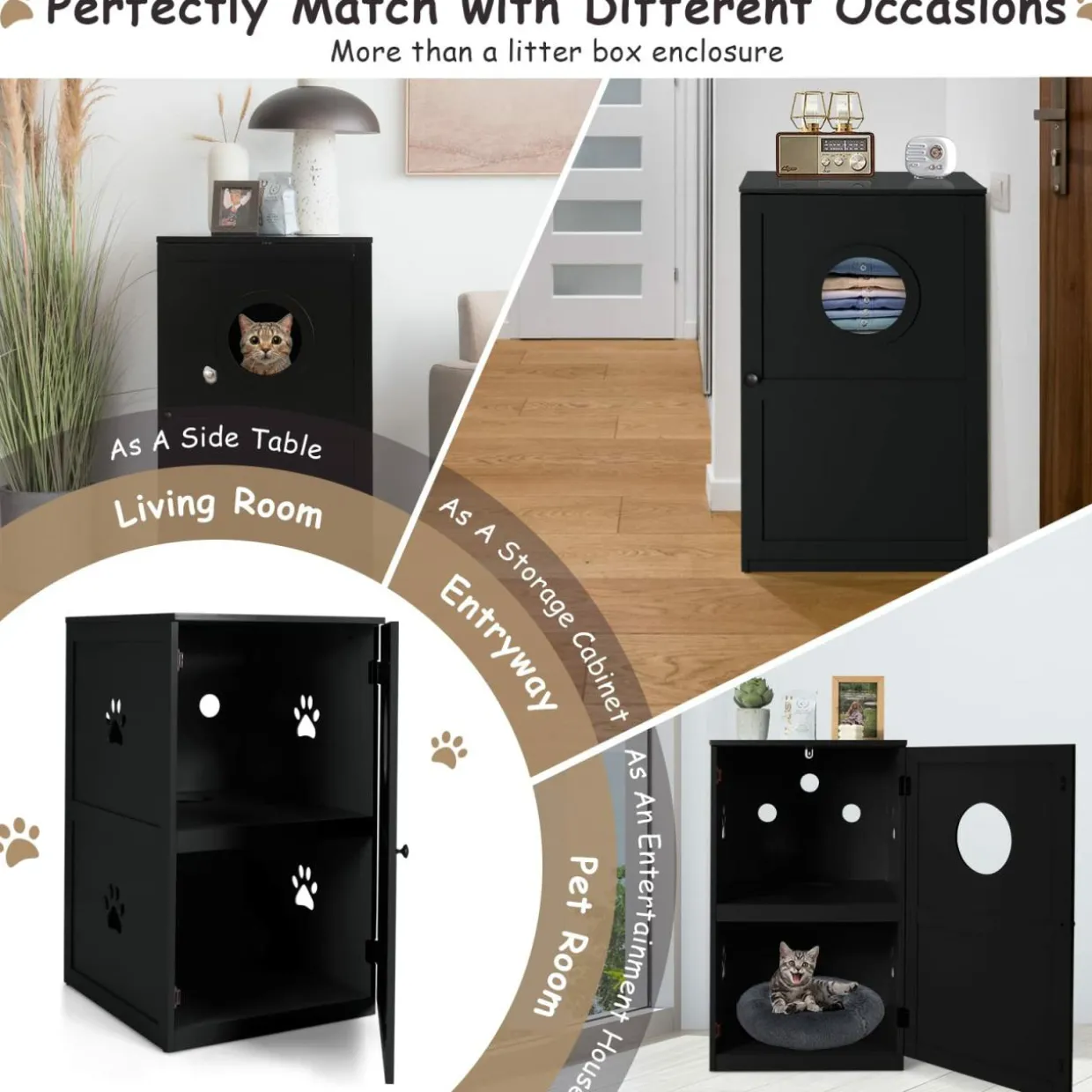 Tangkula 2-Tier Litter Box Enclosure, Cat House, Hidden for Large Cat (Black & Grey)