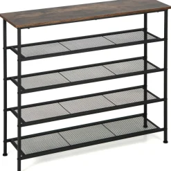 Tangkula 5-Tier Metal Shoe Rack, Freestanding Shoe Storage Organizer, Rustic Brown