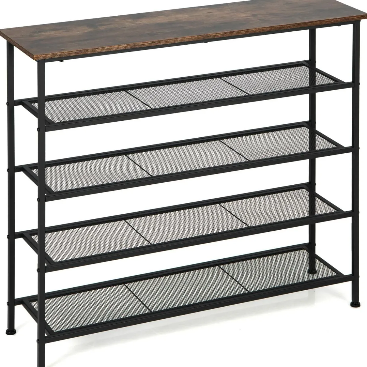 Tangkula 5-Tier Metal Shoe Rack, Freestanding Shoe Storage Organizer, Rustic Brown