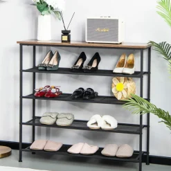 Tangkula 5-Tier Metal Shoe Rack, Freestanding Shoe Storage Organizer,  Rustic Brown