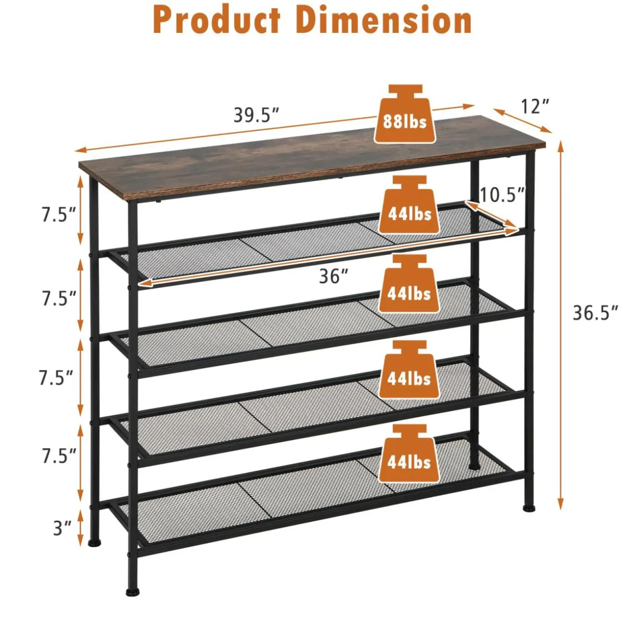 Tangkula 5-Tier Metal Shoe Rack, Freestanding Shoe Storage Organizer, Rustic Brown