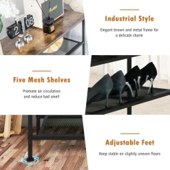 Tangkula 5-Tier Metal Shoe Rack, Freestanding Shoe Storage Organizer, Rustic Brown