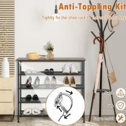 Tangkula 5-Tier Metal Shoe Rack, Freestanding Shoe Storage Organizer, Rustic Brown