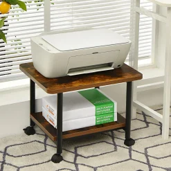 Tangkula 2-Tier Printer Stand, Under Desk Rolling Printer Cart with 2 Storage Shelves, Mobile Machine Stand Storage Rack for Home Office
