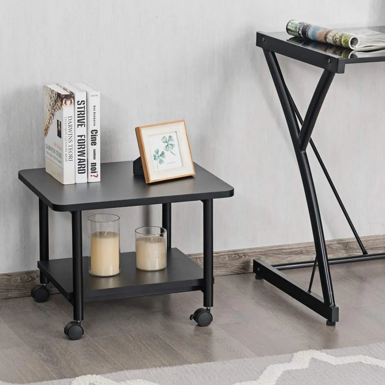 Tangkula 2-Tier Printer Stand, Under Desk Rolling Printer Cart with 2 Storage Shelves, Mobile Machine Stand Storage Rack for Home Office