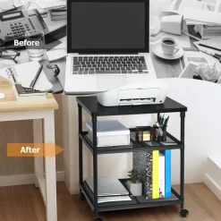 Tangkula 3-Tier Printer Stand Printer Cart, Multifunctional Utility Cart w/ Ample Storage Space