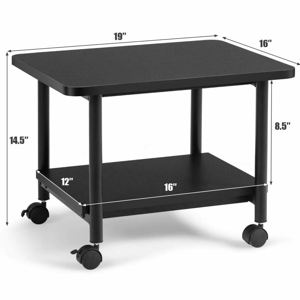 Tangkula 2-Tier Printer Stand, Under Desk Rolling Printer Cart with 2 Storage Shelves, Mobile Machine Stand Storage Rack for Home Office