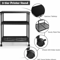 Tangkula 3-Tier Printer Stand Printer Cart, Multifunctional Utility Cart w/ Ample Storage Space