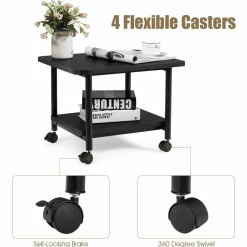 Tangkula 2-Tier Printer Stand, Under Desk Rolling Printer Cart with 2 Storage Shelves, Mobile Machine Stand Storage Rack for Home Office