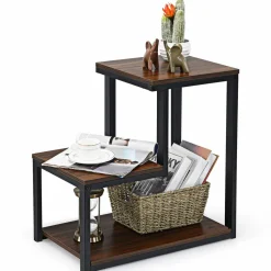 Tangkula 3-Tier Sofa Side Table, Nightstand with Storage Shelf