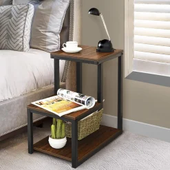 Tangkula 3-Tier Sofa Side Table, Nightstand with Storage Shelf