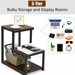 Tangkula 3-Tier Sofa Side Table, Nightstand with Storage Shelf
