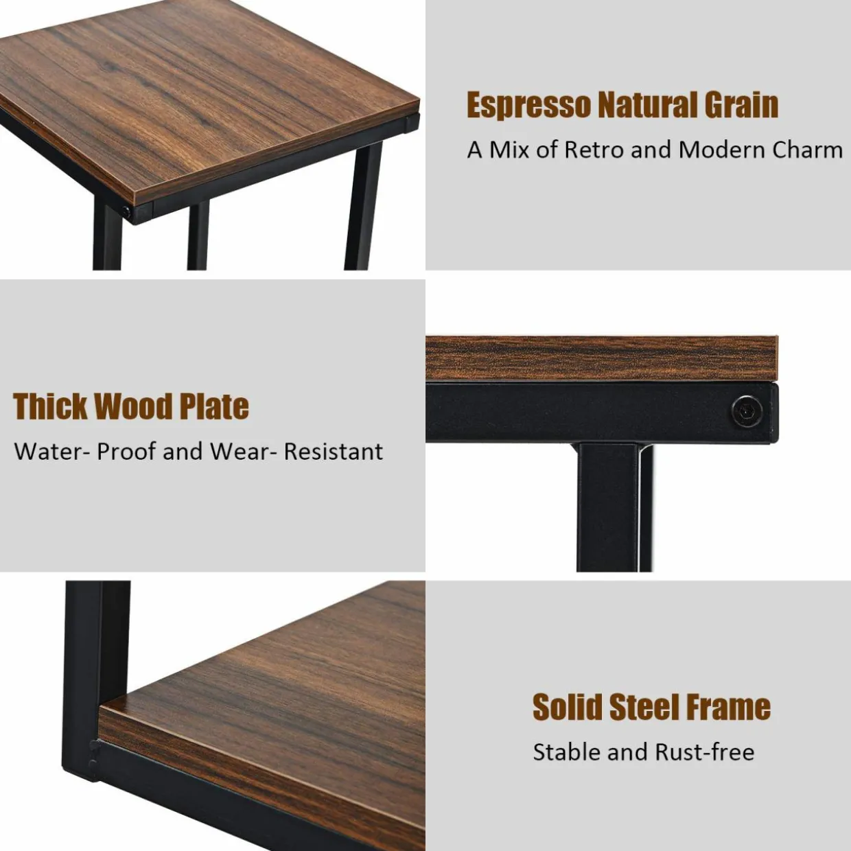 Tangkula 3-Tier Sofa Side Table, Nightstand with Storage Shelf