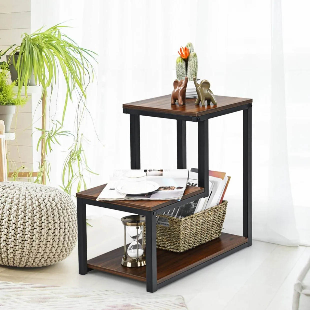 Tangkula 3-Tier Sofa Side Table, Nightstand with Storage Shelf