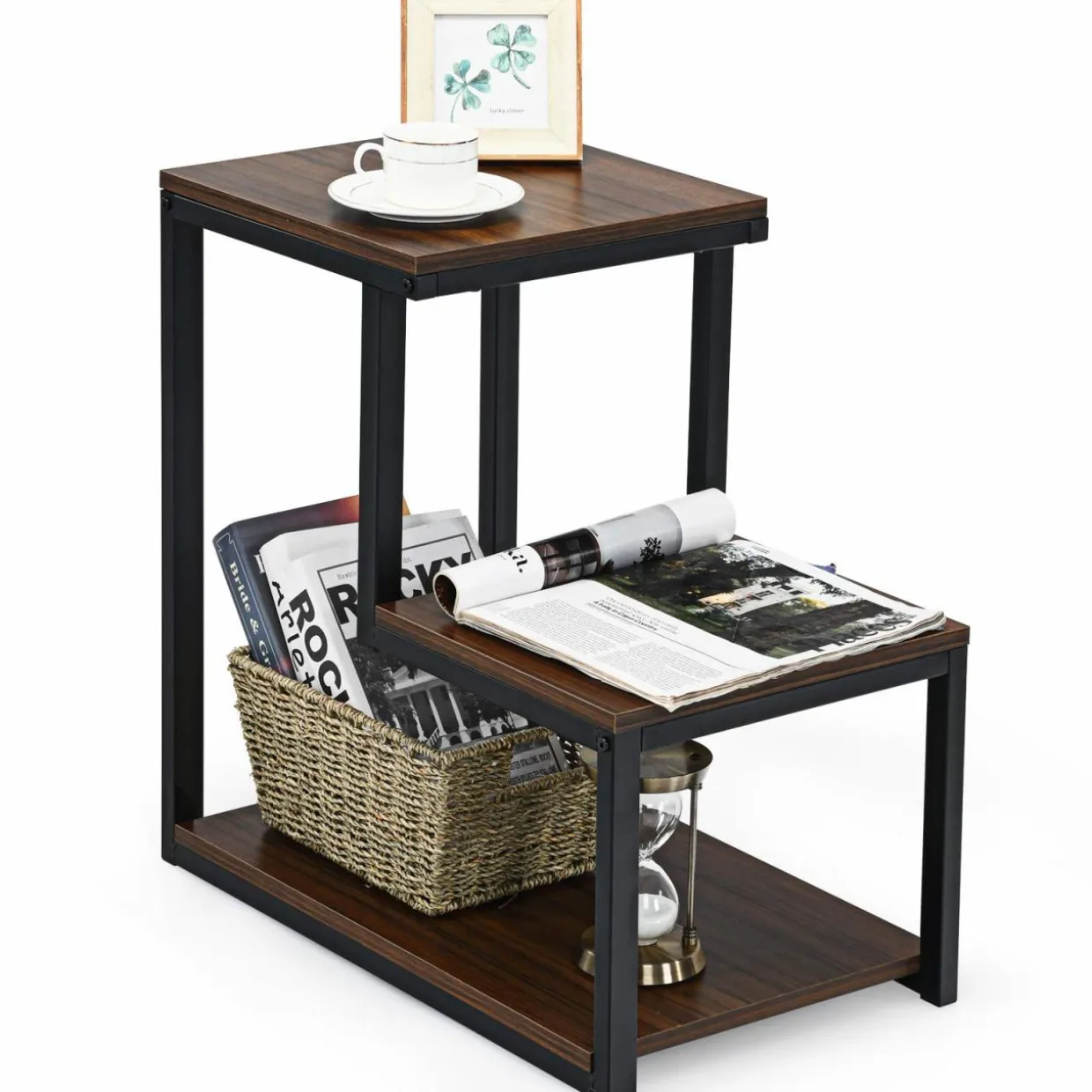Tangkula 3-Tier Sofa Side Table, Nightstand with Storage Shelf